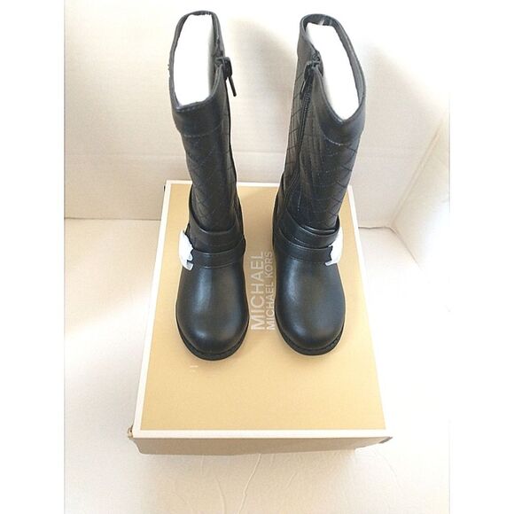 New! MICHAEL KORS Toddler Girls Black Quilted Tall Boots Riding Boots Size 7 - Picture 5 of 11
